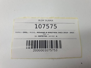 BLOK HŘÍDEL PÍSTY MOTOR M9T 706 MASTER III MOVANO B 2.3 DCI