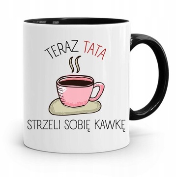 KUBEK CZARNY DZIEŃ OJCA TATUŚ STRZELI SOBIE KAWKĘ z Nadrukiem ze Zdjęciem