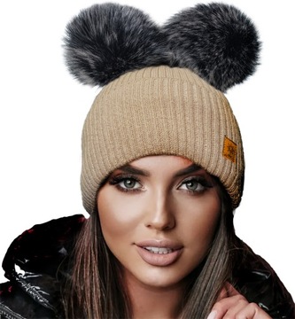 Zimowa CZAPKA CIEPŁA z dwoma pomponami Woolk