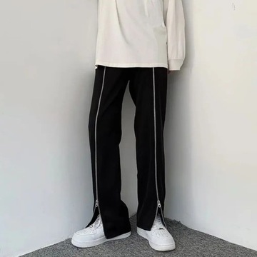 Korean Zipper Design Trendy Men Straight Pants Cas