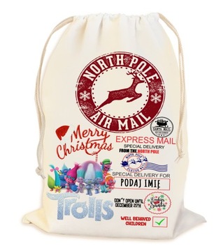 PEROSNALIZOWANY WOREK NA ŚWIĄTECZNY PREZENT POD CHOINKĘ Z IMIENIEM 23*34CM