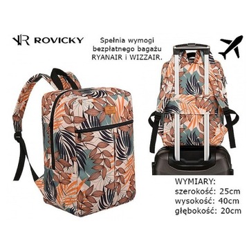 ROVICKY Plecak Podróżny Lekki Pojemny Idealny Bagaż Loty z Ryanair Modny