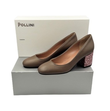 Buty Damskie POLLINI Skórzane pantofle brązowe roz.36