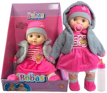 LALKA BOBAS MÓWI ŚPIEWA ZAMYKA OCZKA BUTELKA SMOCZEK