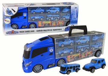 Zestaw Pojazdów Ciężarówka Policji Transporter Laweta Auta Resoraki Niebies