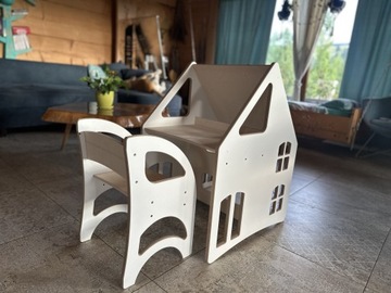 Детский стол ДОМЕК 4в1 с полками и белой доской + стул SAFE