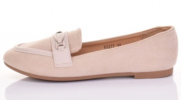 KLASYCZNE DAMSKIE MOKASYNY BEŻOWE ZAMSZOWE LOAFERSY ELEGANCKIE