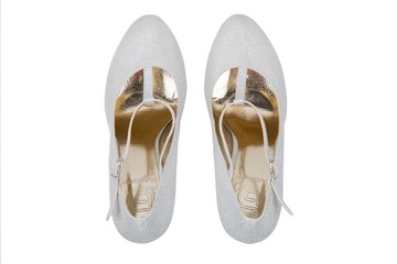 Серебряные свадебные туфли на платформе с ремешками 40