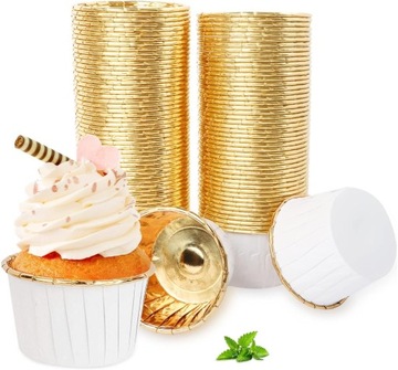 PAPILOTKI FOREMKI DO MUFFINEK BABECZEK Muffinki Białe ZŁOTE 50szt.