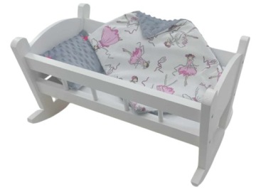 KOŁYSKA DLA LALEK BIAŁA Z POŚCIELĄ. KOŁYSKA DREWNIANA DUŻA