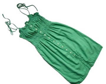Sukienka zielona lniana 55% len 45% rayon midi letnia na lato guziki 36/38