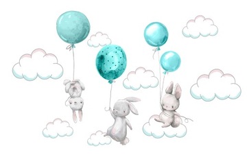 Naklejka ścienna KRÓLICZKI BALONY chmurki XXXL