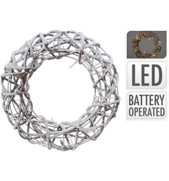 Wieniec świąteczny 15 LED wianek z rattanu 30 cm b