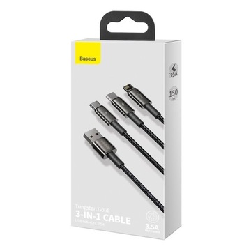 Кабель Baseus microUSB USB-C Lightning 3,5А 1,5м