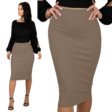 XS TUBA CAMEL spódnica dopasowana midi ołówkowa brązowa obcisła 34