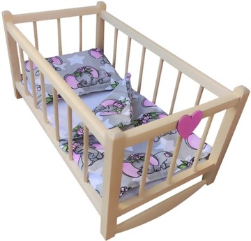ЛЮБЕЛЬКА для кукол - ДЕРЕВЯННАЯ КРОВАТЬ+ПОСТАЛЬНОЕ - массивная