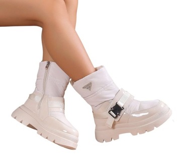 ŚNIEGOWCE DAMSKIE BEŻOWE OCIEPLONE ZIMOWE KOZAKI