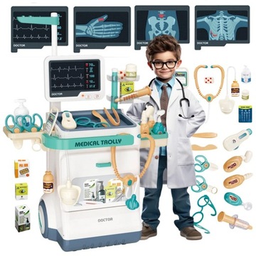 Zestaw małego lekarza doktor wózek ekg interaktywny dla dzieci XXL 26 el.