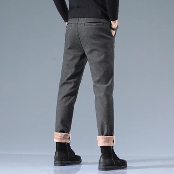 Fleece Casual Pants Men Slim Fit Warm Trousers But