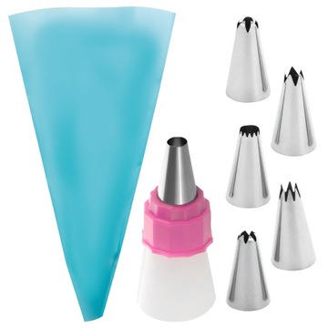 RĘKAW CUKIERNICZY DEKORATOR TORTÓW SILIKON 8 ELEMENTÓW