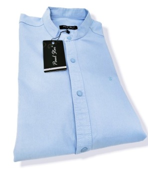 МУЖСКАЯ СИНЯЯ РУБАШКА С ВОРОТНИКОМ СТОЙКА PAUL STAR 3608 РАЗМЕР: XL 43/44