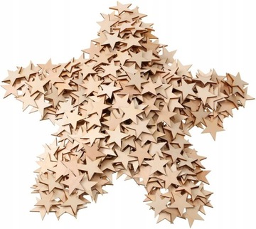 DREWNIANE GWIAZDY 5x5cm ZE SKLEJKI 10szt OZDOBA EKO BOŻE NARODZENIE SCRAPKI