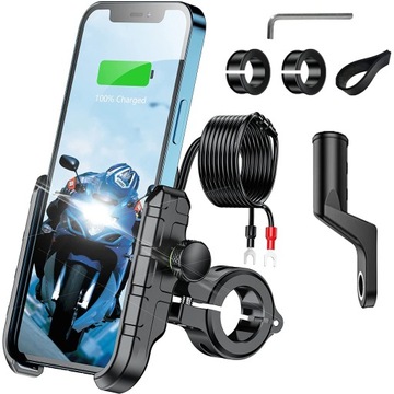 UCHWYT MOTOCYKLOWY NA TELEFON ŁADOWARKA USB 12/24v