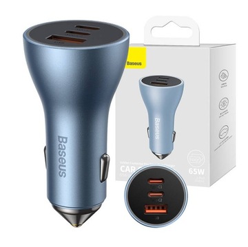 BASEUS SZYBKA ŁADOWARKA SAMOCHODOWA ZASILACZ USB 2XUSB-C 65W QUICK CHARGE