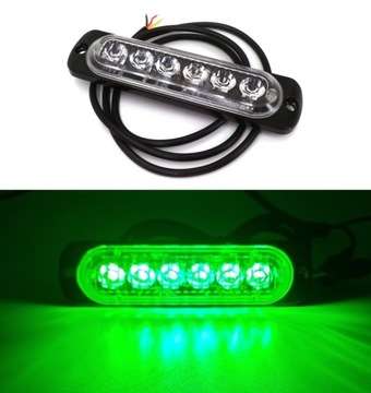 Lampa obrysowa strobo 6 LED 12V-24V, zielona mocna