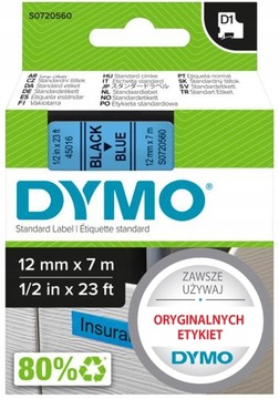 DYMO Taśma D1 45016 oryginał 12mm czarny/niebieski