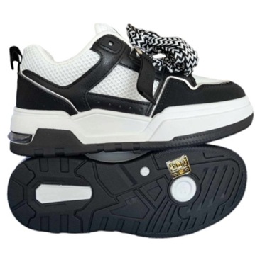 Damskie Sneakersy Sportowe Adidasy Seastar na Platformie Czarne Białe r. 37