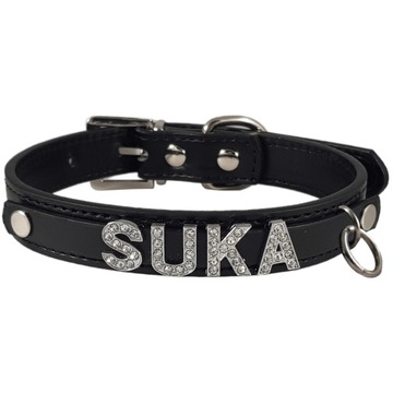 CZARNA SKÓRZANA OBROŻA CHOKER na szyję SUKA