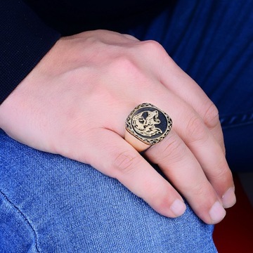 925K Wolf Head Silver Men's Ring, Turkish Handcrafted Biker Ring
