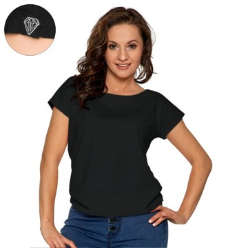 CZARNY T-SHIRT DAMSKI KOSZULKA BAWEŁNIANA MORAJ M