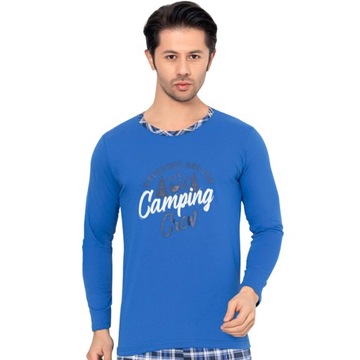 BAWEŁNIANA PIŻAMA MĘSKA DŁUGI RĘKAW KRATA CAMPING