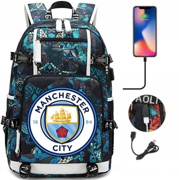 DUŻY PLECAK USB WODOODPORNY MANCHESTER CITY WZORY