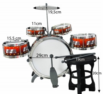 PERKUSJA DLA DZIECI 5 BĘBENEKÓW TABORET TALERZ PAŁECZKI