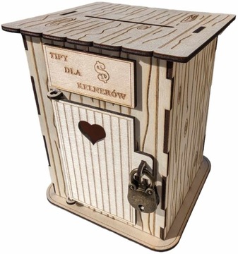 ZABAWNA DREWNIANA SKARBONKA TOALETA WYCHODEK NA TIPY NAPIWKI BAR GRAWER 18