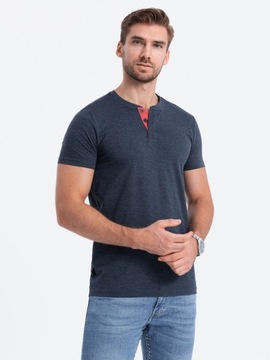 T-shirt męski bez nadruku S1390 granatowy XL