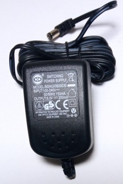 ZASILACZ ŁADOWARKA DC 6V 300mA 230V, wtyk -5,5/2,1mm kątowy, kabel ok. 2,9m