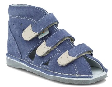 Danielki S104 jeans chłopięce kapcie profilaktyczne skórzane na rzepy R19