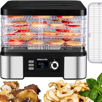 DUŻA Suszarka do Grzybów Owoców Warzyw INOX Termoobieg 450W Zegar PRIMAVEO