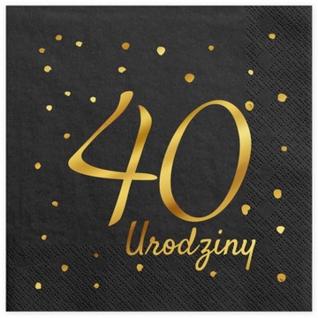 Serwetki urodzinowe czarne złoty napis 40 Urodziny
