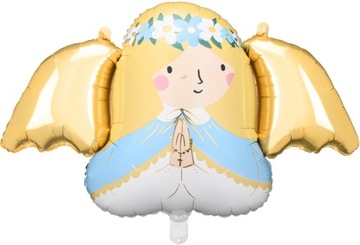 BALON FOLIOWY ANIOŁ ANIOŁEK ZŁOTY KOMUNIA IHS CHRZEST DEKORACJA NA HEL 77CM