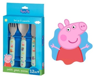 ŚWINKA PEPPA SZTUĆCE NÓŻ WIDELEC ŁYŻKA melamina