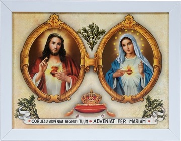 OBRAZ 35x45 SERCE JEZUSA I MARYI BIAŁA RAMA