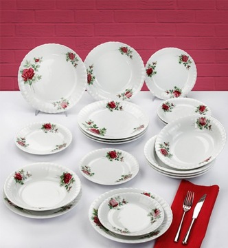 CHODZIEŻ IWONA B826 BORDOWA RÓŻA SERWIS OBIADOWY 18 EL 6 OSÓB PORCELANA