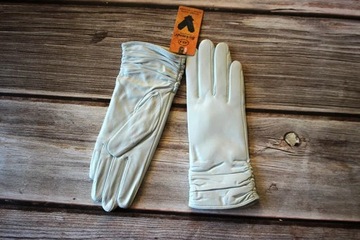 Genuine Leather Gloves Women's Sheepskin Gloves White Elastic Style Velvet