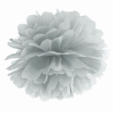 POMPON BIBUŁOWY srebrny 35 cm papierowa dekoracja na urodziny ślub wesele
