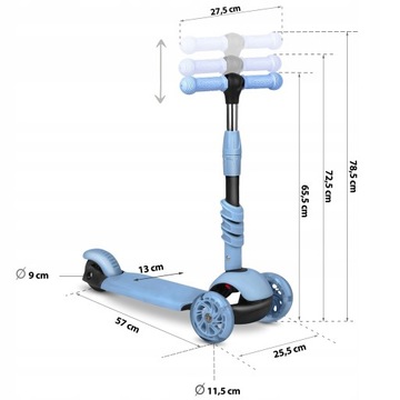 Баланс езда Tri -blue Triple Scooter